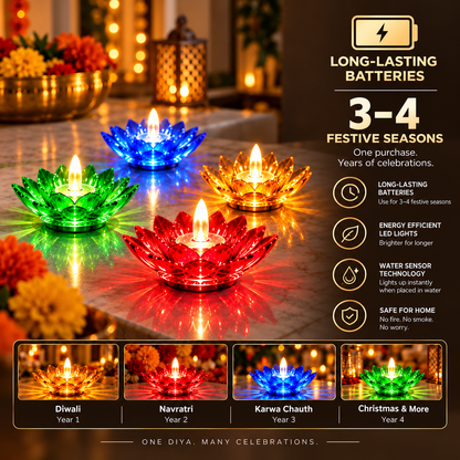 Lotus 3D Reflection Water Sensor Led Diya