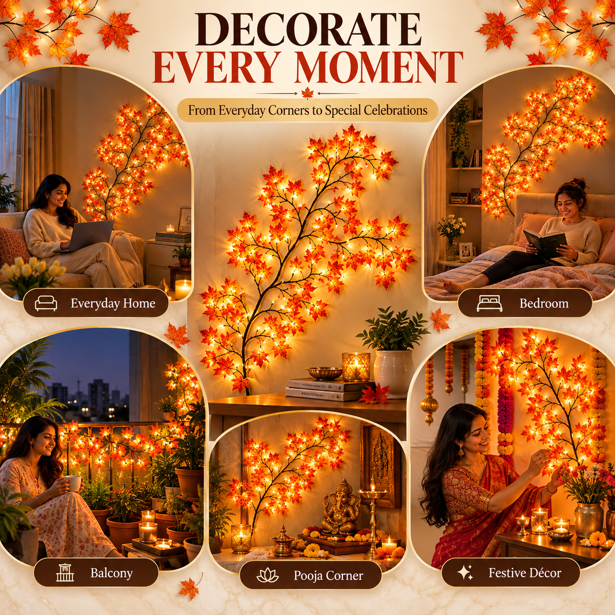 Maple Leaf LED Tree Branch Wall Decor Light