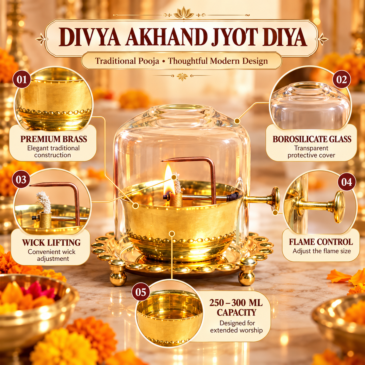 Premium Akhand Jyot Diya With Wick Adjustment