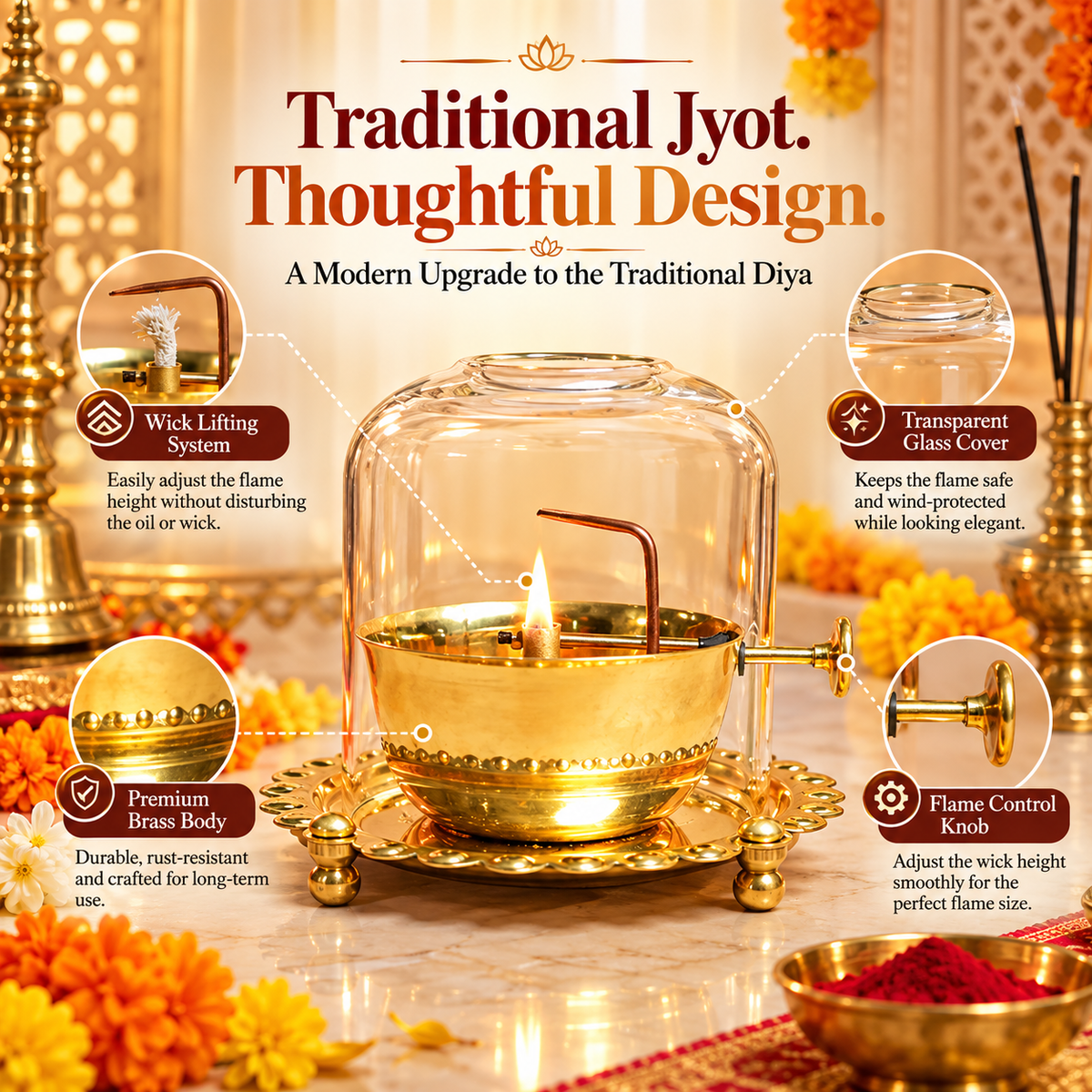 Premium Akhand Jyot Diya With Wick Adjustment