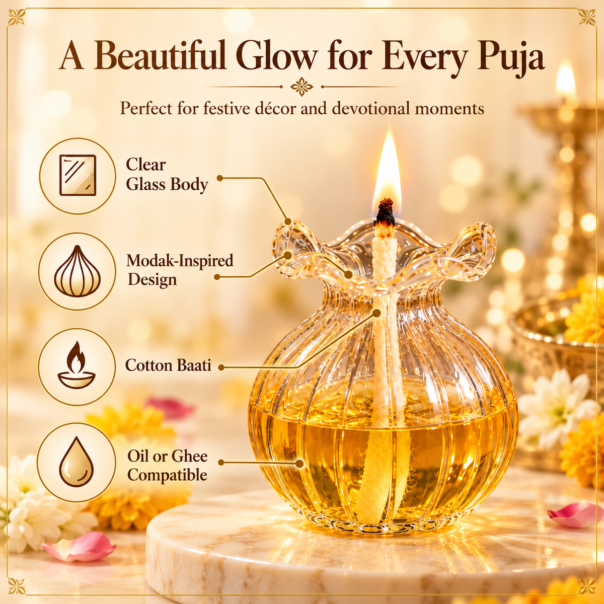 Premium Glass Modak Diya