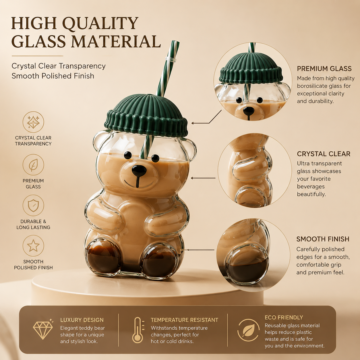 Transparent Teddy Bear Drink Tumbler