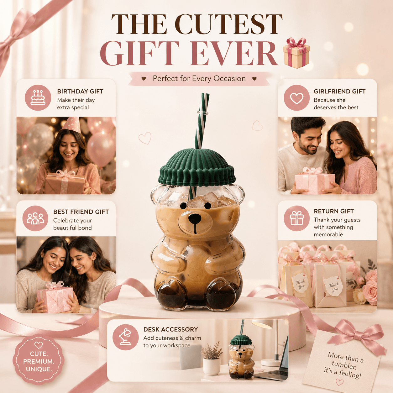 Transparent Teddy Bear Drink Tumbler