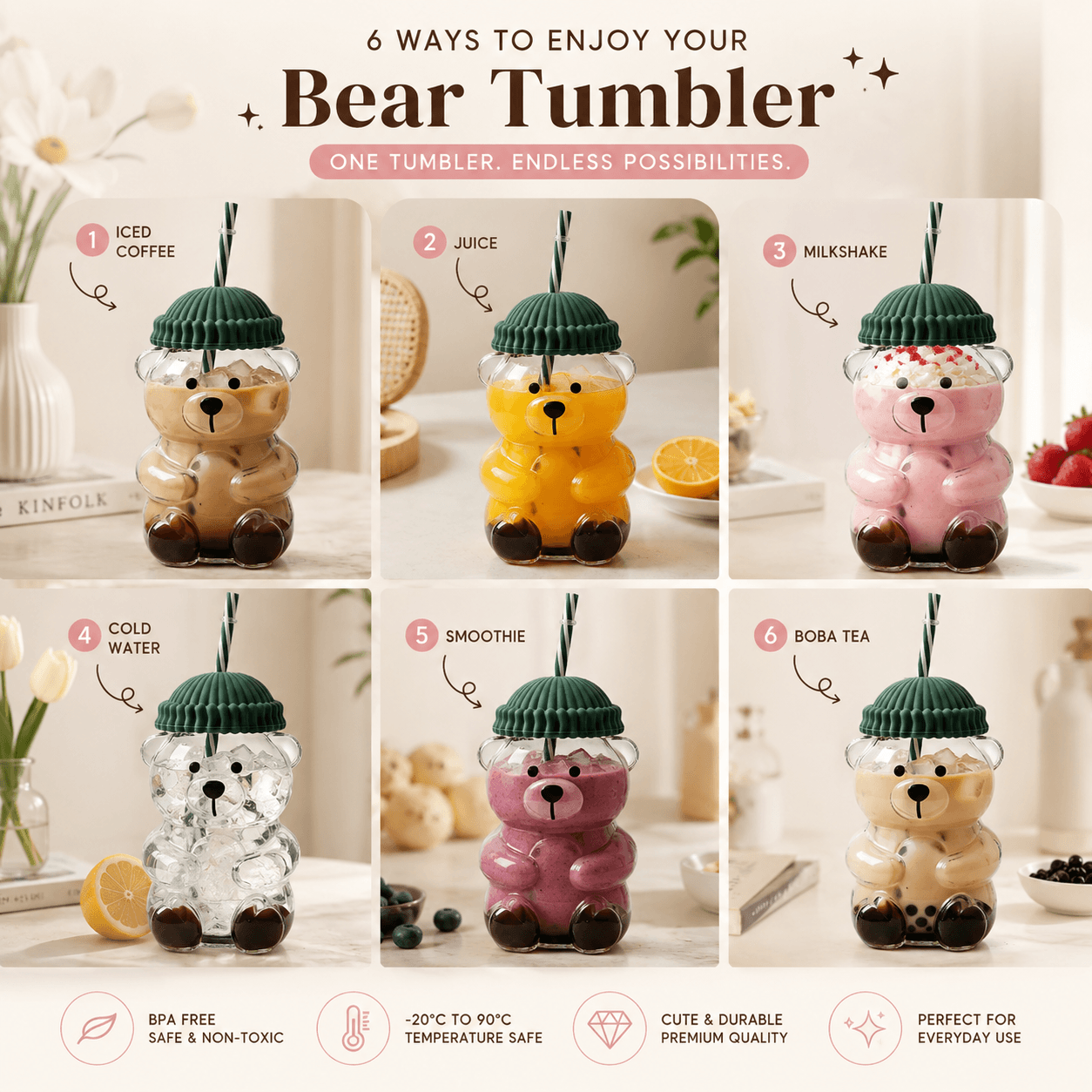 Transparent Teddy Bear Drink Tumbler