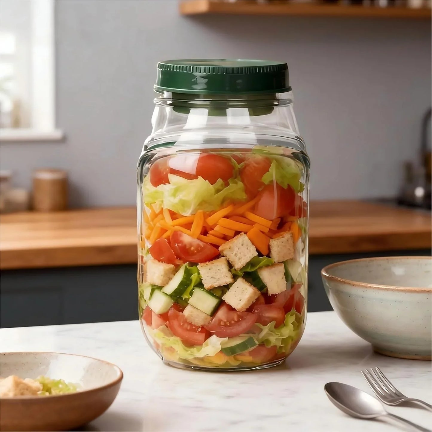 Portable Leakproof Salad Jar with Side Opening