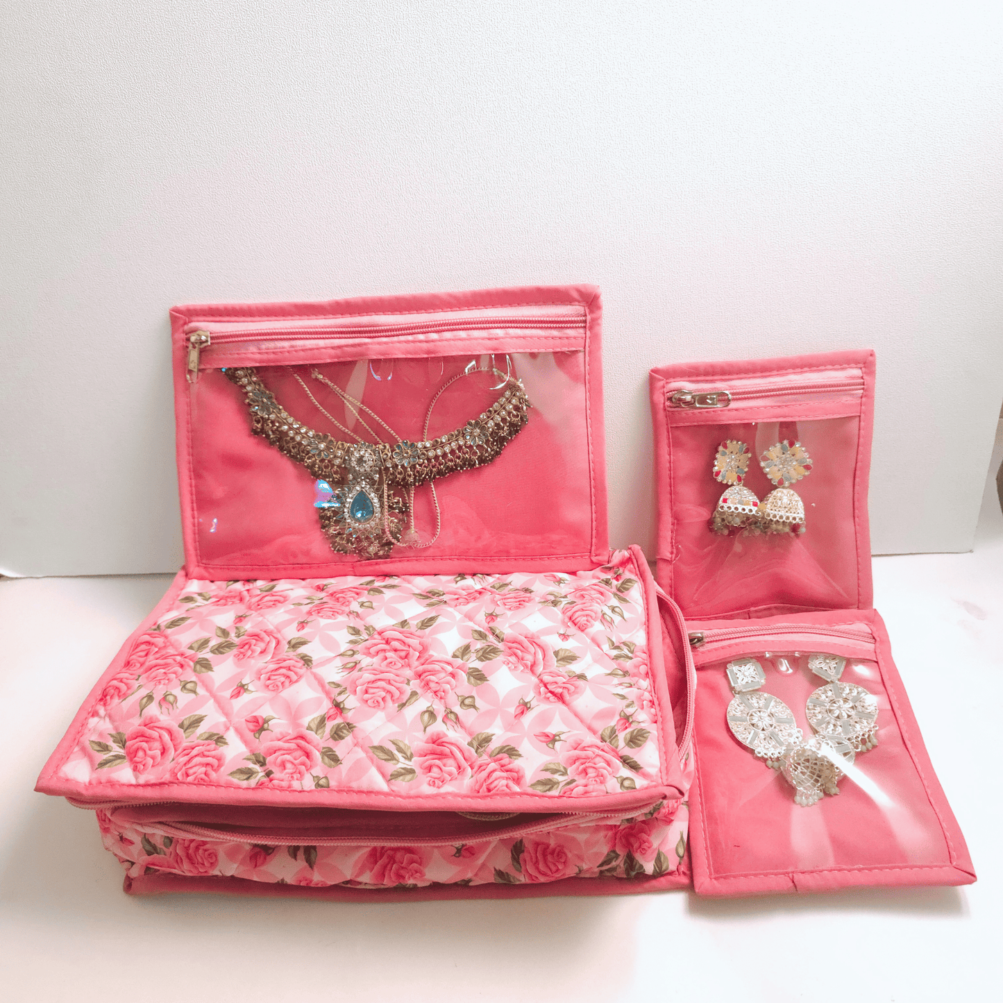 Floral Print Jewelry Organizer with 7 Detachable Pouches