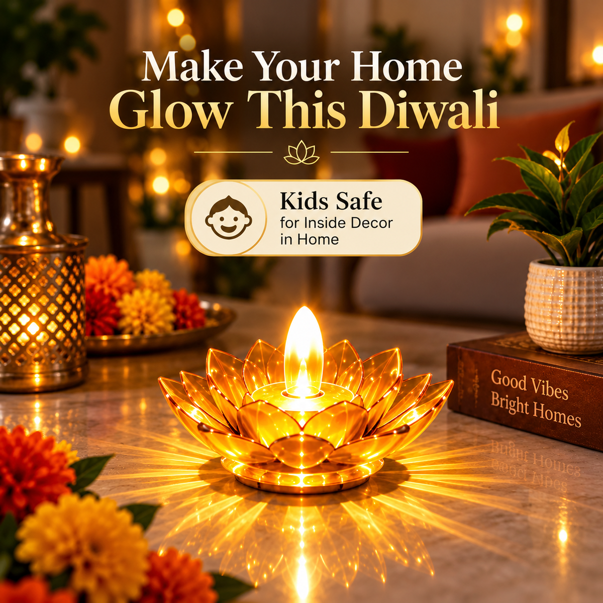 Lotus 3D Reflection Water Sensor Led Diya